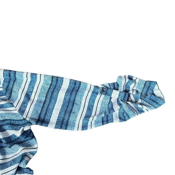 Zac & Rachel Blue Stripe Geometric Long sleeve Blouse Tulip Hem Sz M - Picture 10 of 13